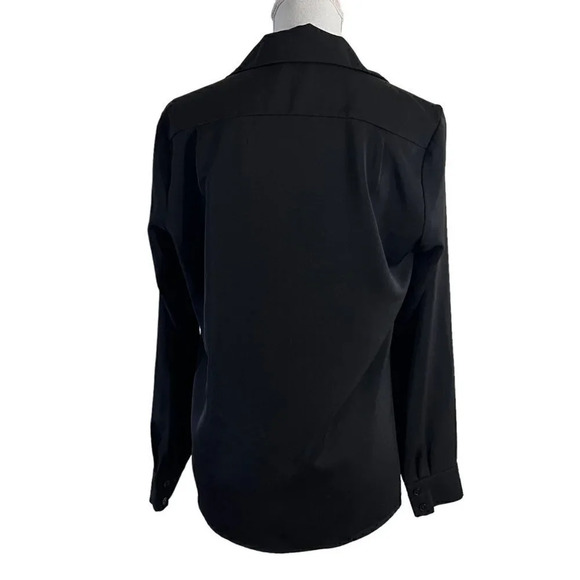 Aqua Black Collared Top Size Small Long Sleeves Polyester Neutral Blouse Office - Picture 3 of 5